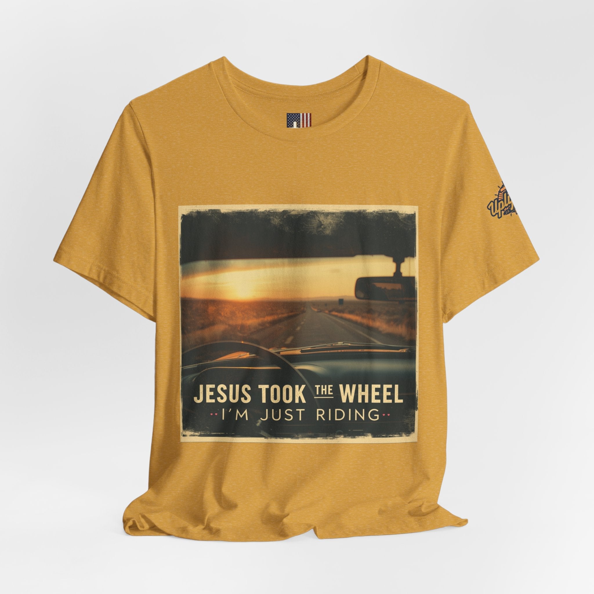 Jesus Took the Wheel I'm Just Riding T-shirt – Funny Christian Convertible Car T-shirt for Surrendered Faith & Humor Printify