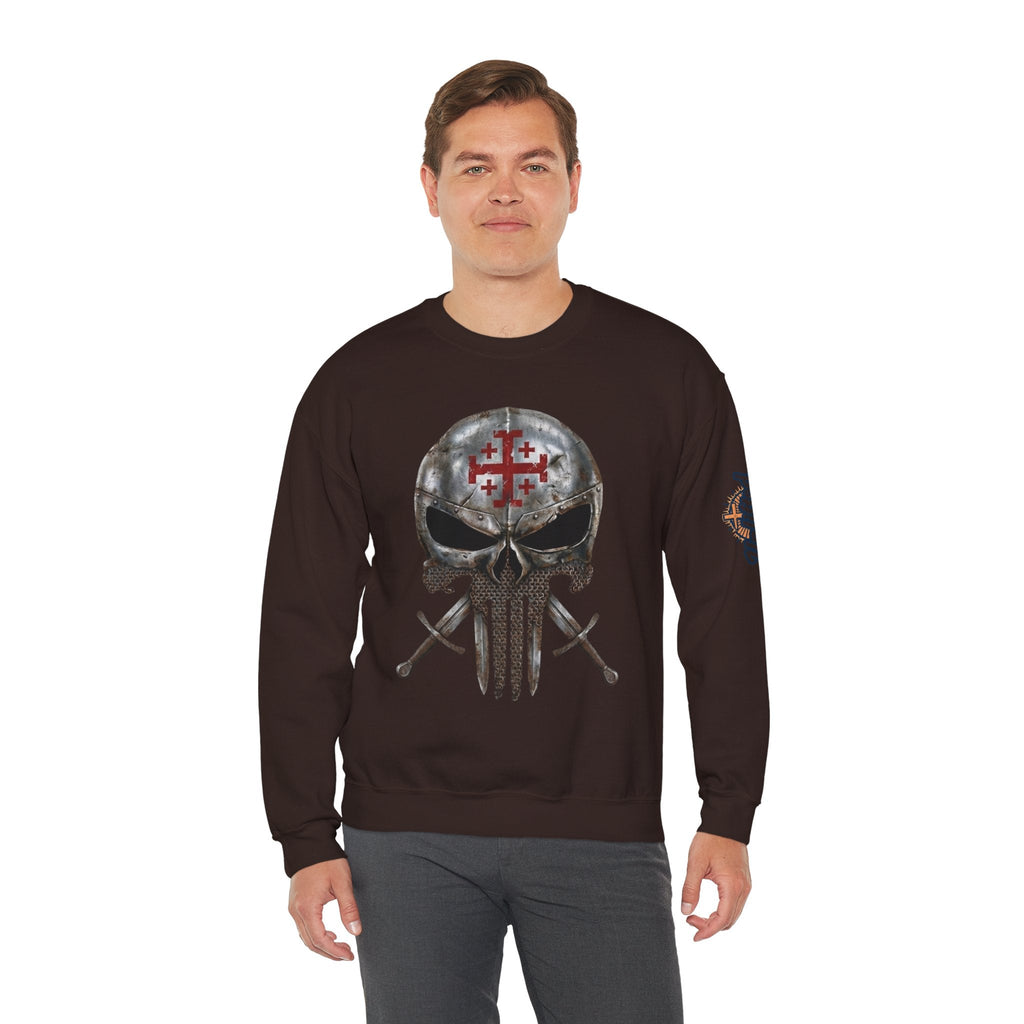 Crusader Knight Christian Skull Sweatshirt - Warrior Armor of God Sweatshirt Printify