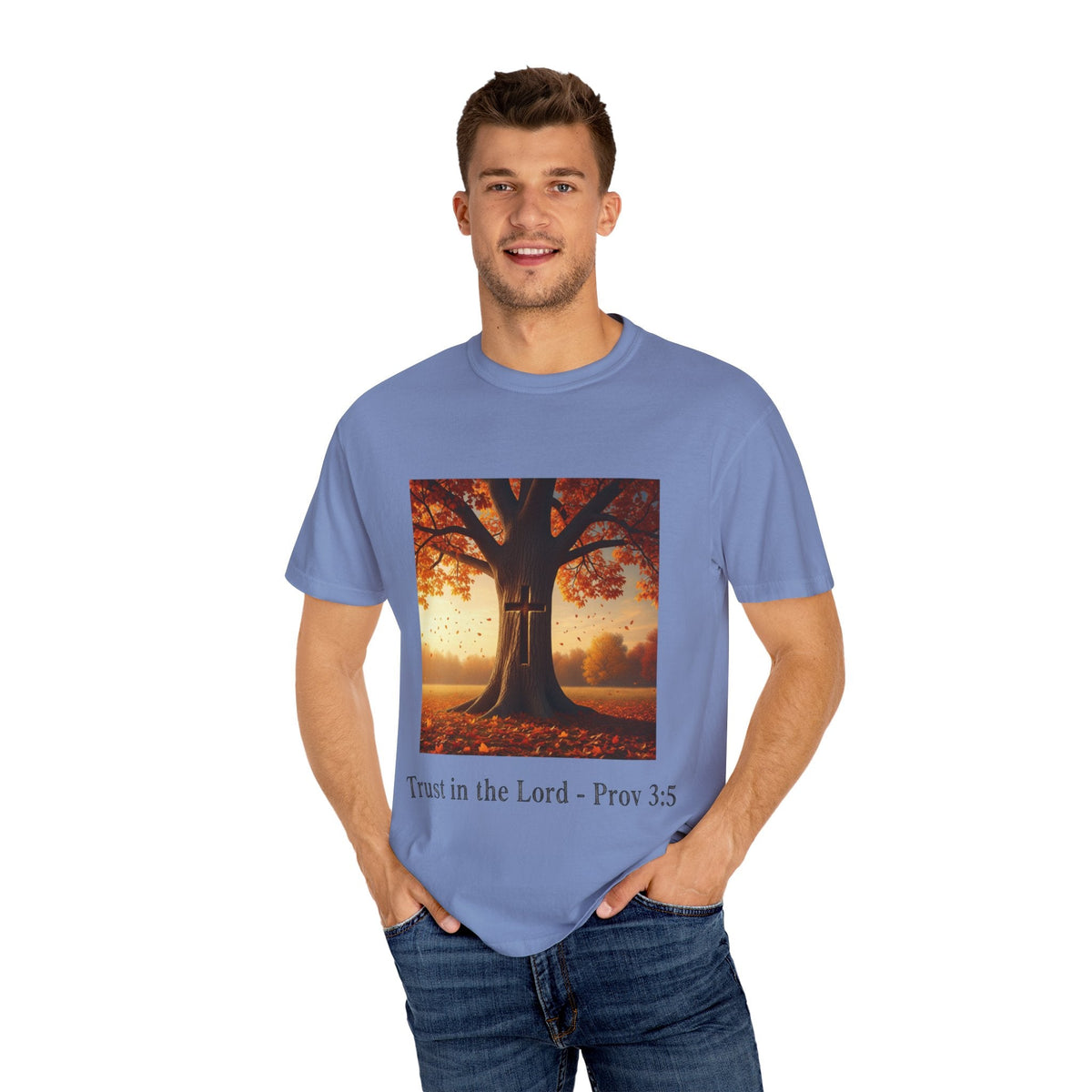 Trust in the Lord T-Shirt – Autumn Tree Christian Tee with Proverbs 3:5 Printify