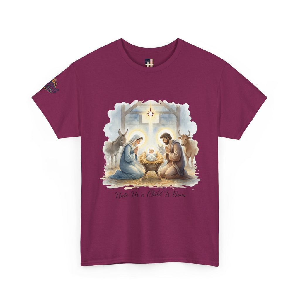 Unto Us a Child is Born T-shirt – Isaiah 9:6 Nativity Manger Scene Christian Christmas T-shirt for Holy Night Faith Printify