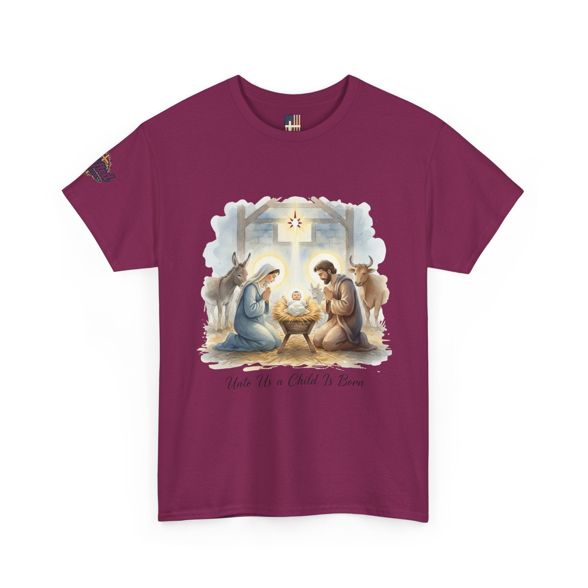 Unto Us a Child is Born T-shirt – Isaiah 9:6 Nativity Manger Scene Christian Christmas T-shirt for Holy Night Faith Printify