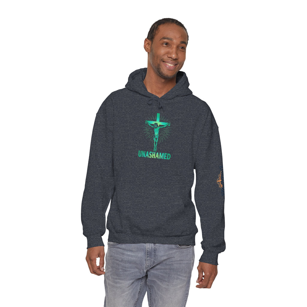 Unashamed Hoodie – Romans 1:16 Crucifixion Christian Hoodie for Bold Unwavering Faith Printify