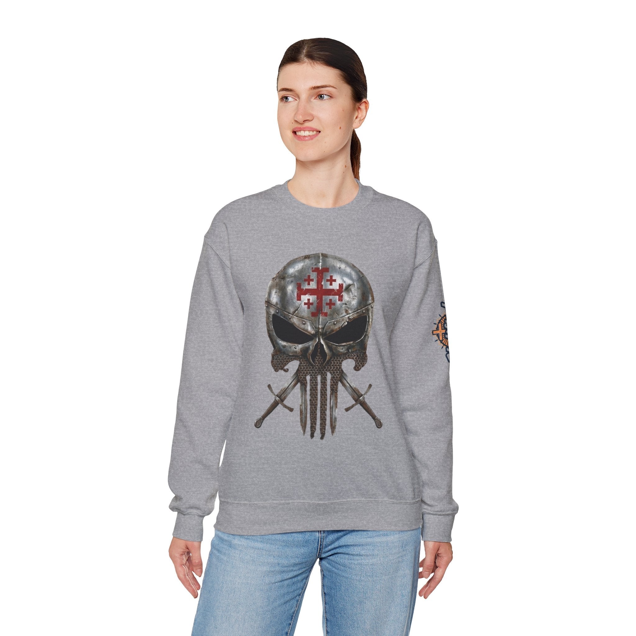 Crusader Knight Christian Skull Sweatshirt - Warrior Armor of God Sweatshirt Printify