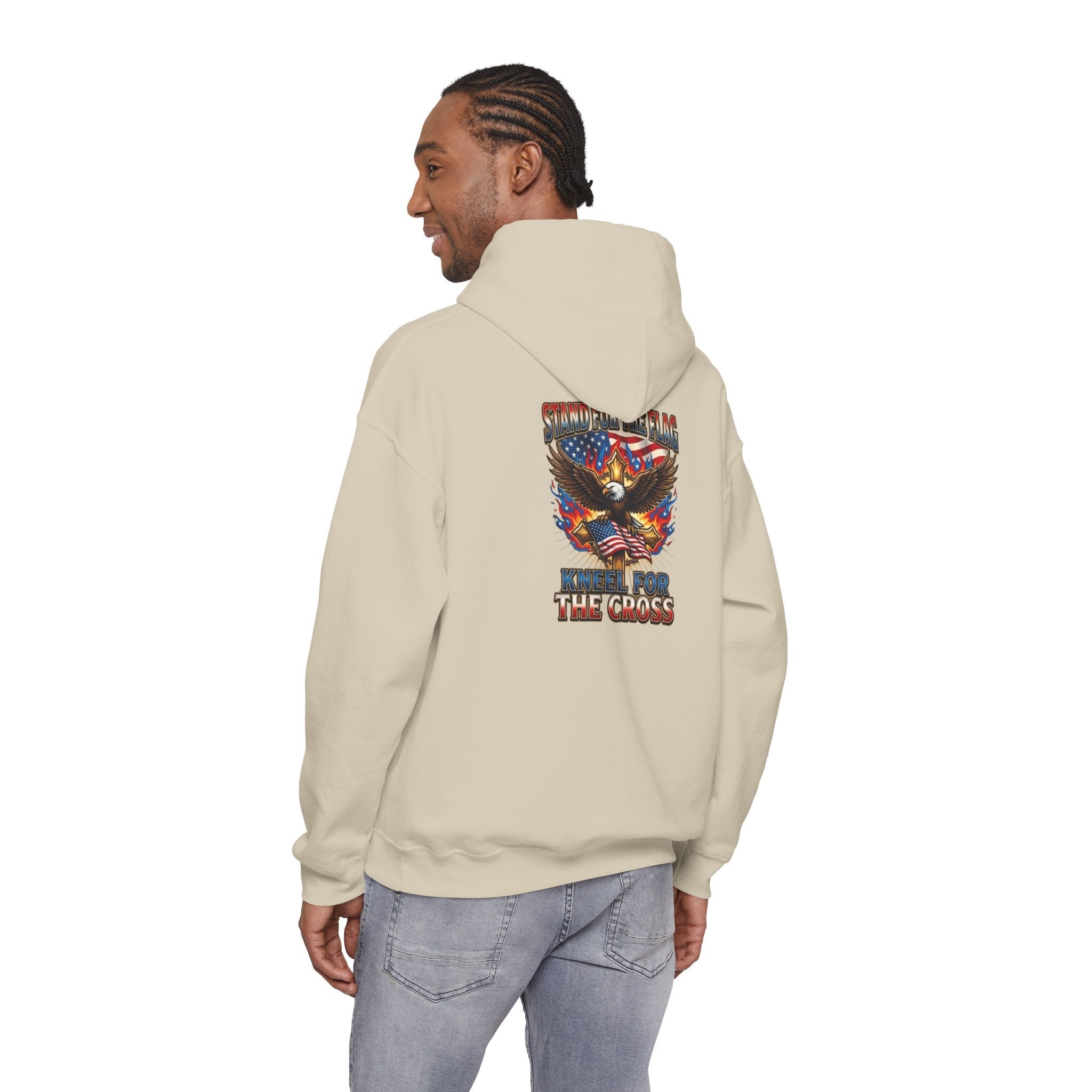 Stand for the Flag Kneel for the Cross Hoodie | Patriotic Eagle Hoodie Printify