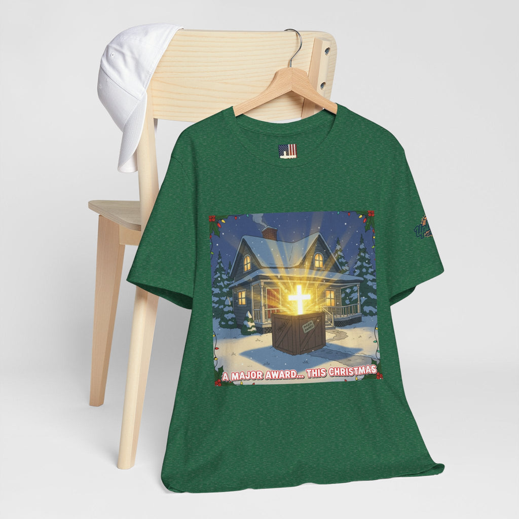 A Major Award This Christmas T-shirt – Fragile Leg Lamp Parody Cross Unboxing Christian T-shirt for Hilarious Faith & Holiday Glow Printify