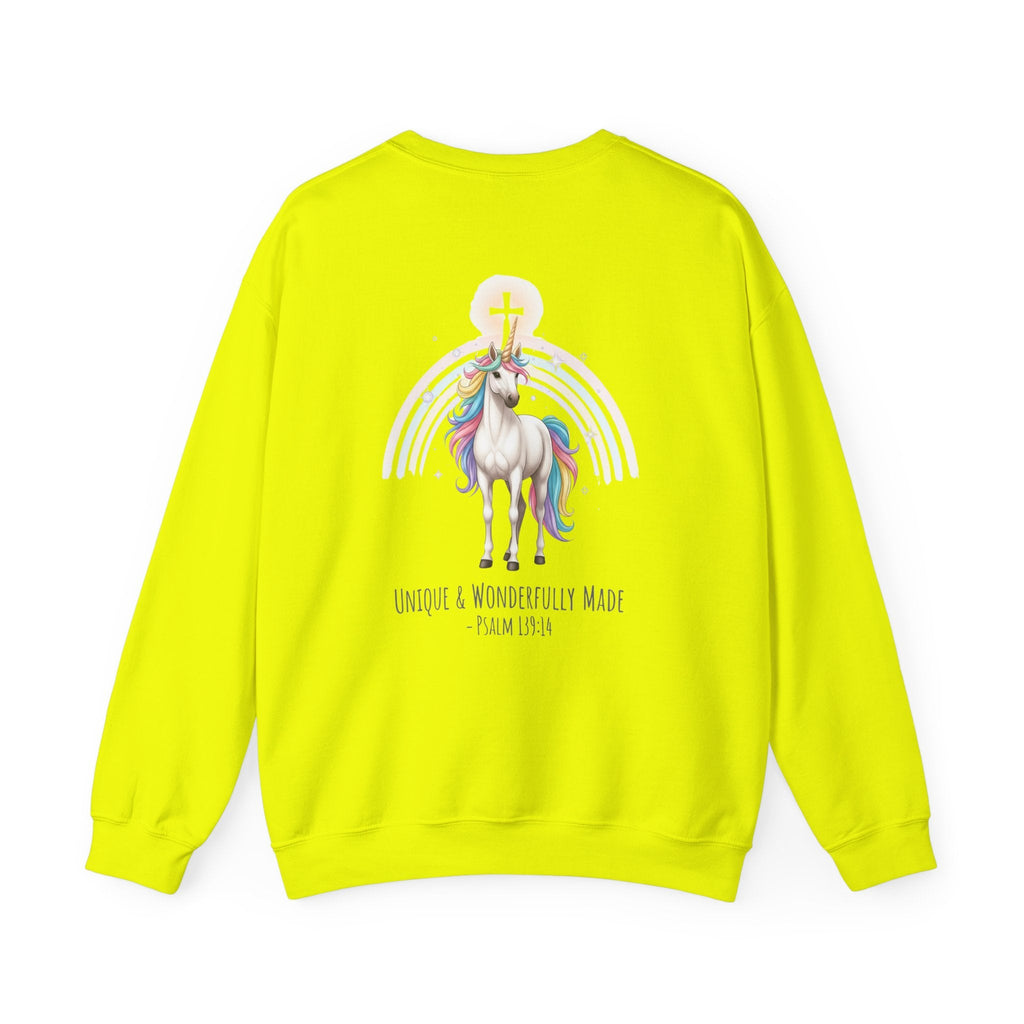 Unique Unicorn Sweatshirt – Rainbow Cross Psalm 139:14 Christian Sweatshirt for Wonderfully Made Printify