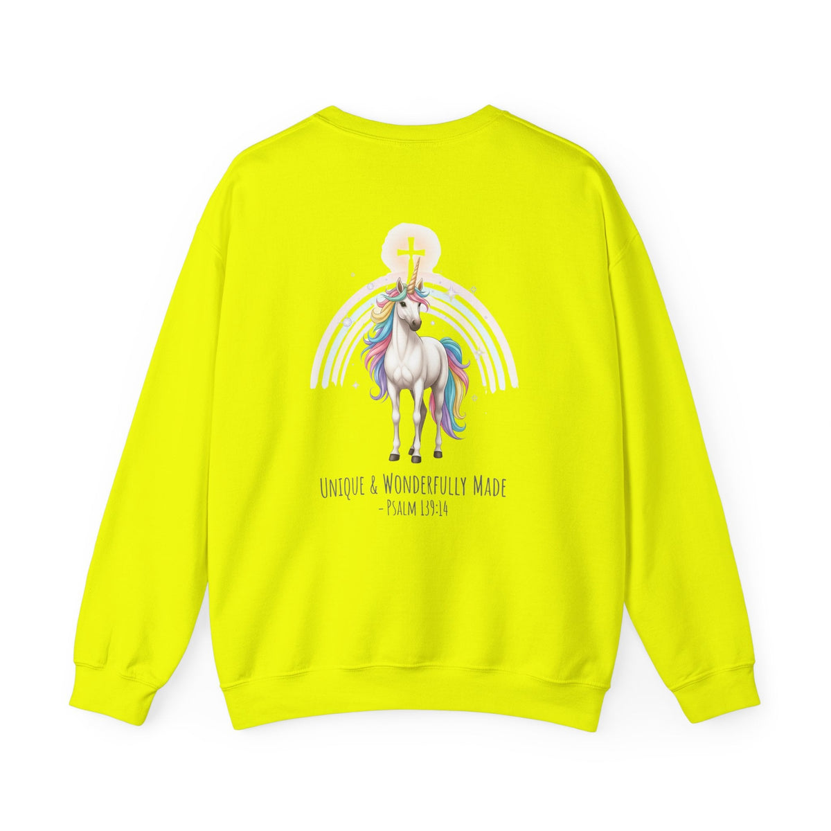 Unique Unicorn Sweatshirt – Rainbow Cross Psalm 139:14 Christian Sweatshirt for Wonderfully Made Printify