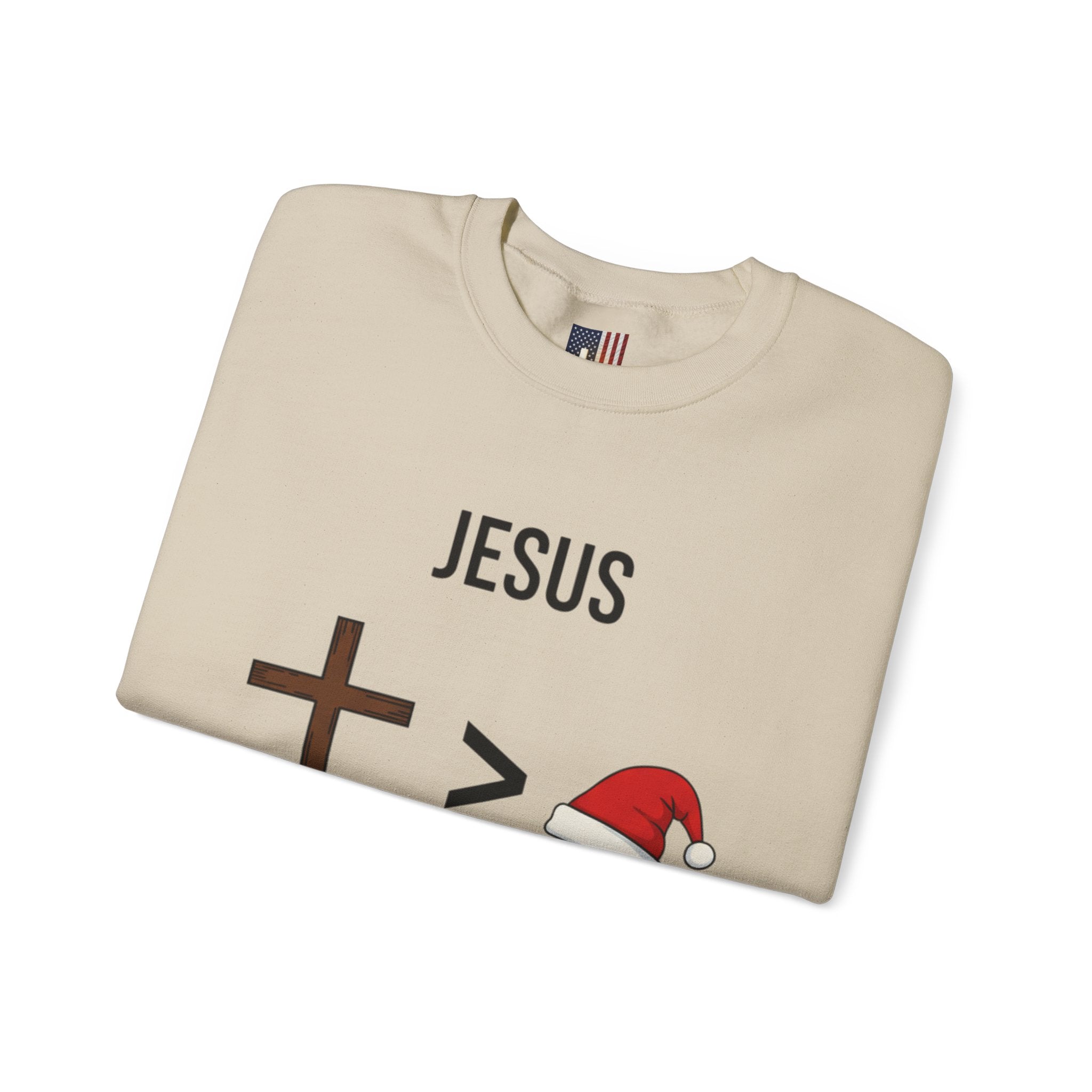 🎄 Jesus > Santa – Minimalist Christian Christmas Sweatshirt | Bold Faith Over Holiday Tee | Cross vs Santa Hat Design | Uplifted Gear Printify