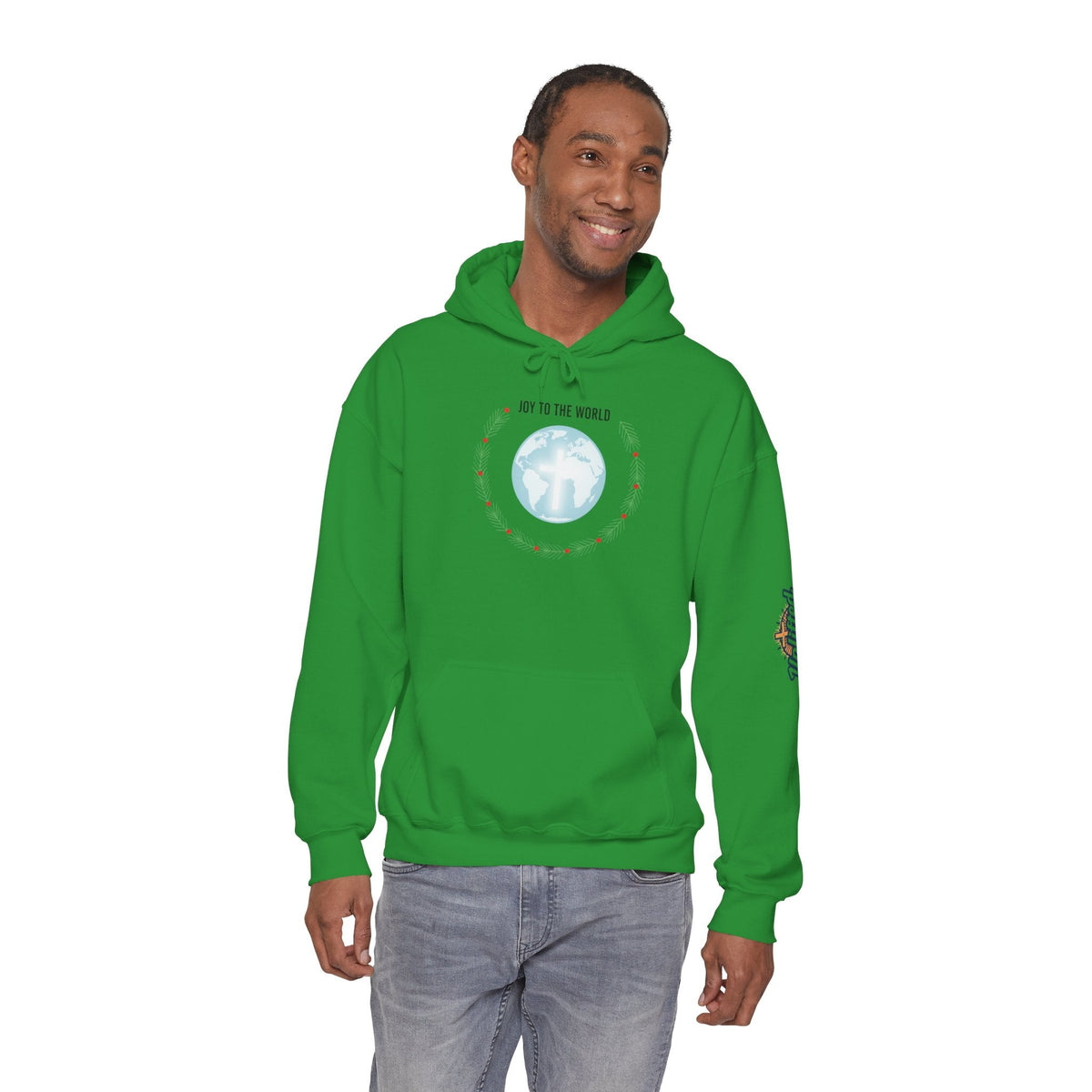 Joy to the World Hoodie – Wreath Earth Nativity Christian Christmas Sweatshirt for Isaiah 9:6 Holiday Faith & Festive Joy Printify