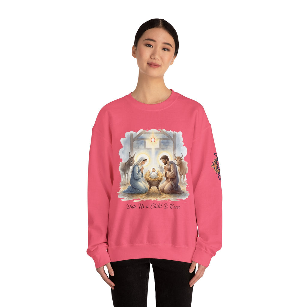 Unto Us a Child is Born Sweatshirt – Isaiah 9:6 Nativity Manger Scene Christian Christmas Sweatshirt for Holy Night Faith Printify