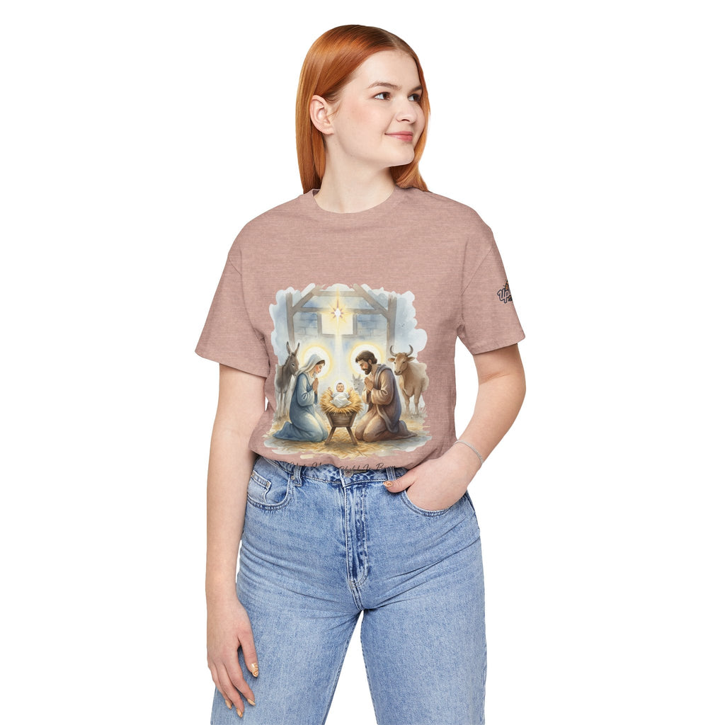 Unto Us a Child is Born T-shirt – Isaiah 9:6 Nativity Manger Scene Christian Christmas T-shirt for Holy Night Faith Printify