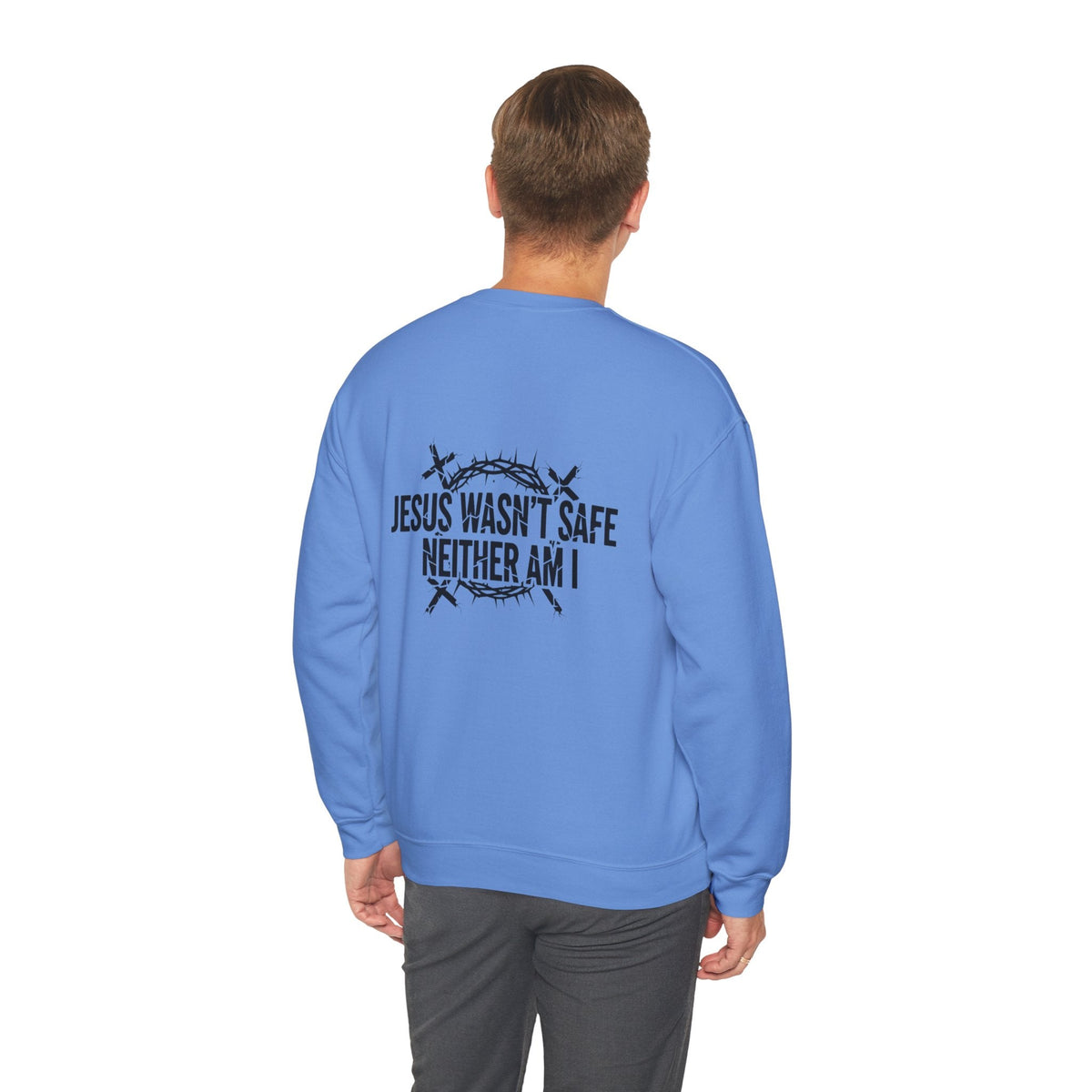 ⚡ Jesus Wasn’t Safe – Neither Am I | Bold Christian Sweatshirt | Storm-Walking Faith Tee | Minimalist Black & White Design | Uplifted Gear Printify