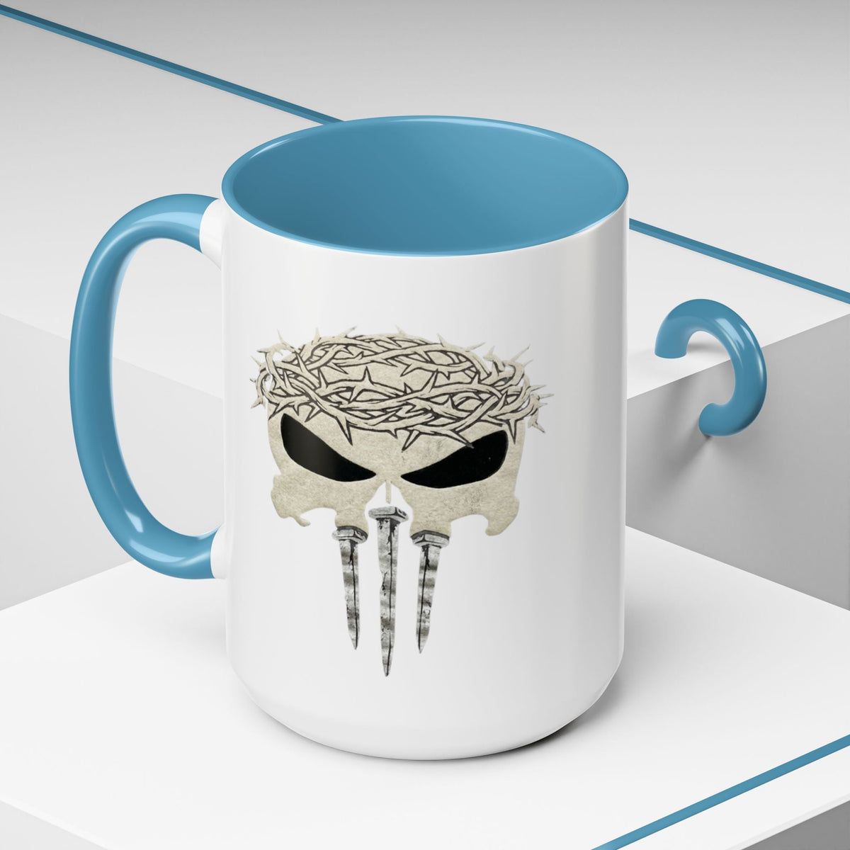 Christian Skull Coffee Mug — Crown of Thorns “Warrior Faith” (11/15 oz) Printify