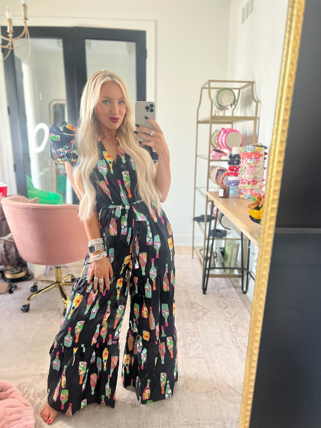 Pink Champagne brunch jumpsuit Pretty Little Patriot