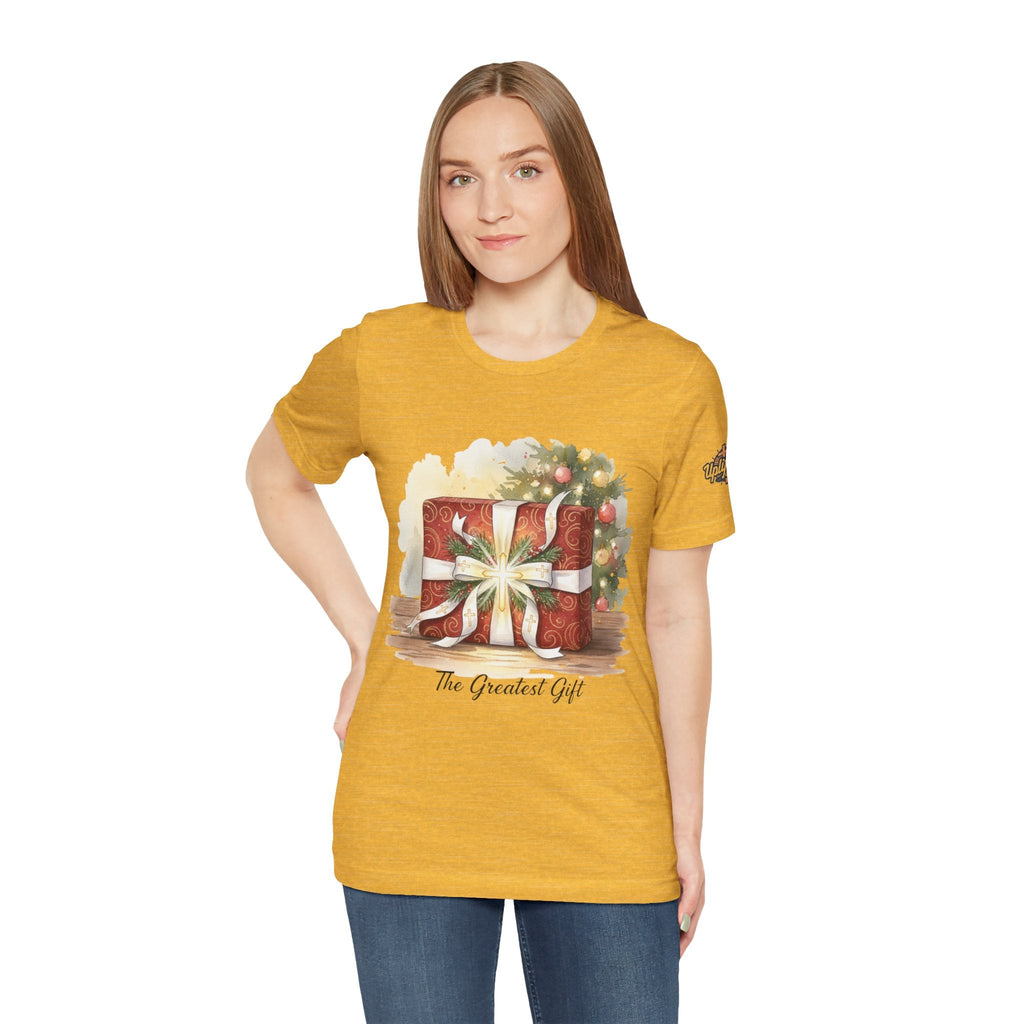 The Greatest Gift T-shirt – Cross Bow Present Christian T-shirt for Christmas Salvation & Eternal Faith Printify