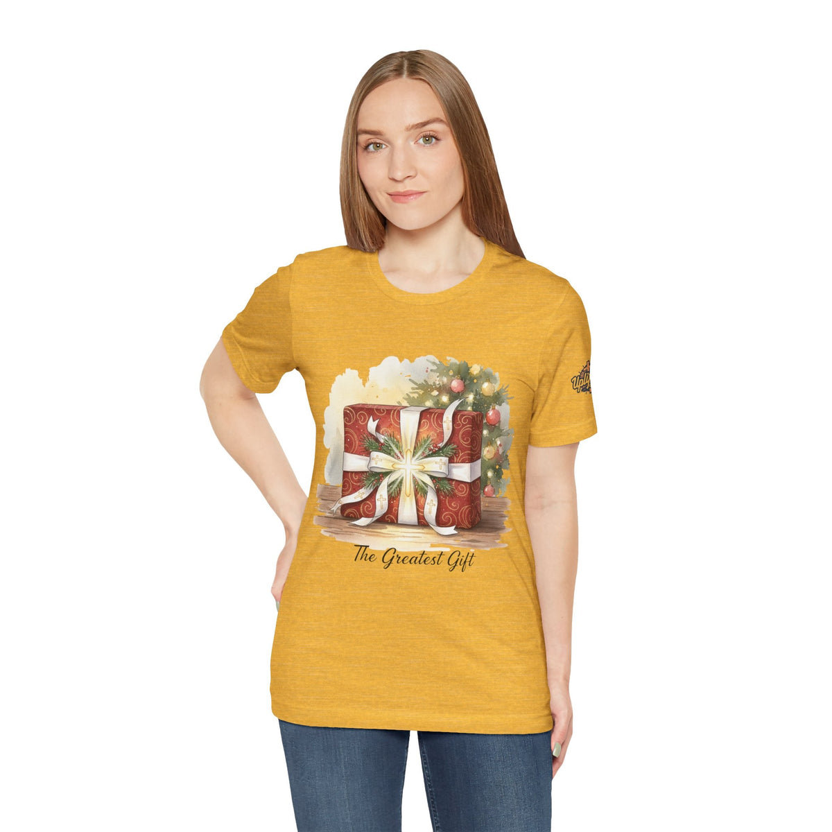 The Greatest Gift T-shirt – Cross Bow Present Christian T-shirt for Christmas Salvation & Eternal Faith Printify