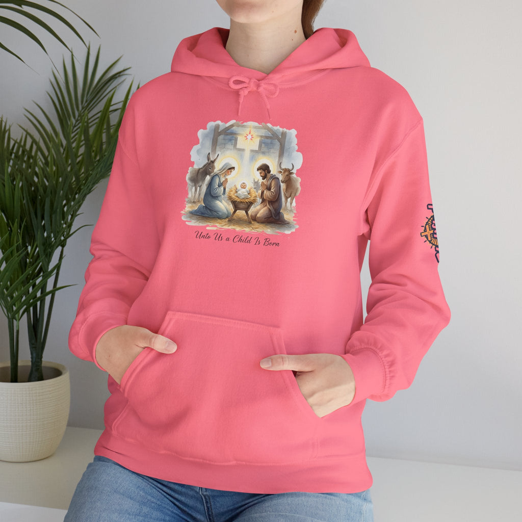 Unto Us a Child is Born Hoodie – Isaiah 9:6 Nativity Manger Scene Christian Christmas Sweatshirt for Holy Night Faith Printify