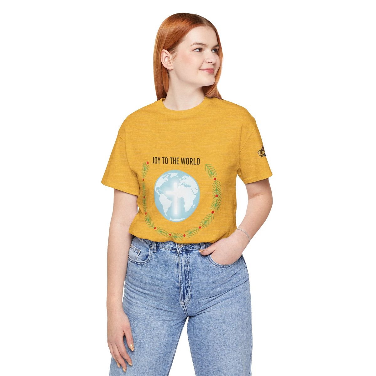 Joy to the World T-shirt – Wreath Earth Nativity Christian Christmas T-shirt for Isaiah 9:6 Holiday Faith & Festive Joy Printify