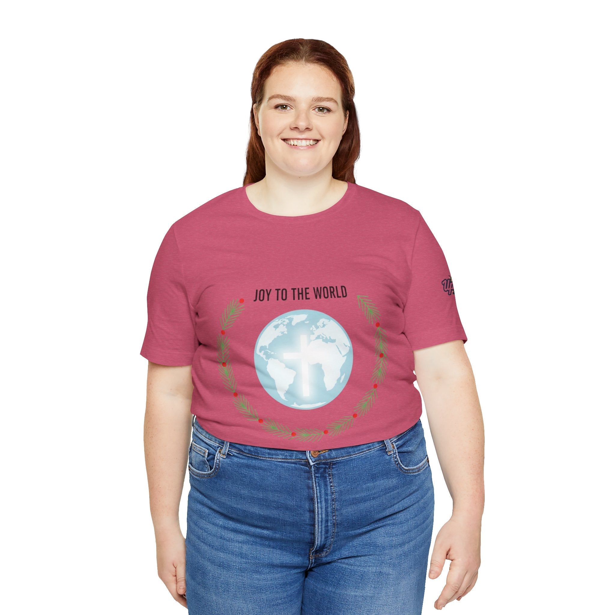 Joy to the World T-shirt – Wreath Earth Nativity Christian Christmas T-shirt for Isaiah 9:6 Holiday Faith & Festive Joy Printify