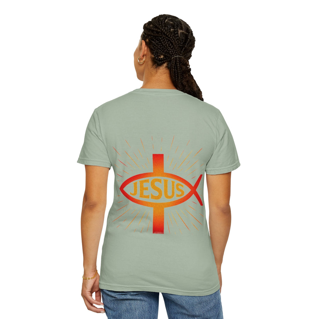 Jesus Ichthys T-shirt – Christian Fish Symbol with Cross & Jesus Inscription T-shirt for Eternal Faith & Streetwear Printify