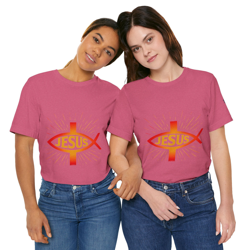 Jesus Ichthys T-shirt – Christian Fish Symbol with Cross & Jesus Inscription T-shirt for Eternal Faith & Streetwear Printify