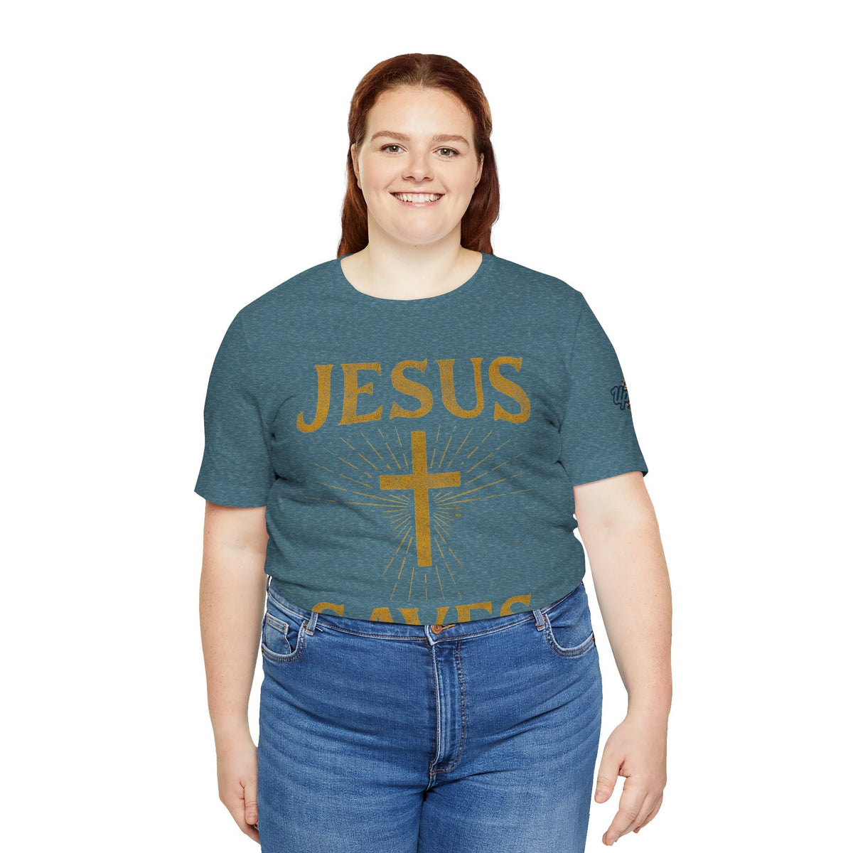 Jesus Saves T-shirt – Radiant Cross & Rays of Light Christian T-shirt for Eternal Hope & Faith Printify