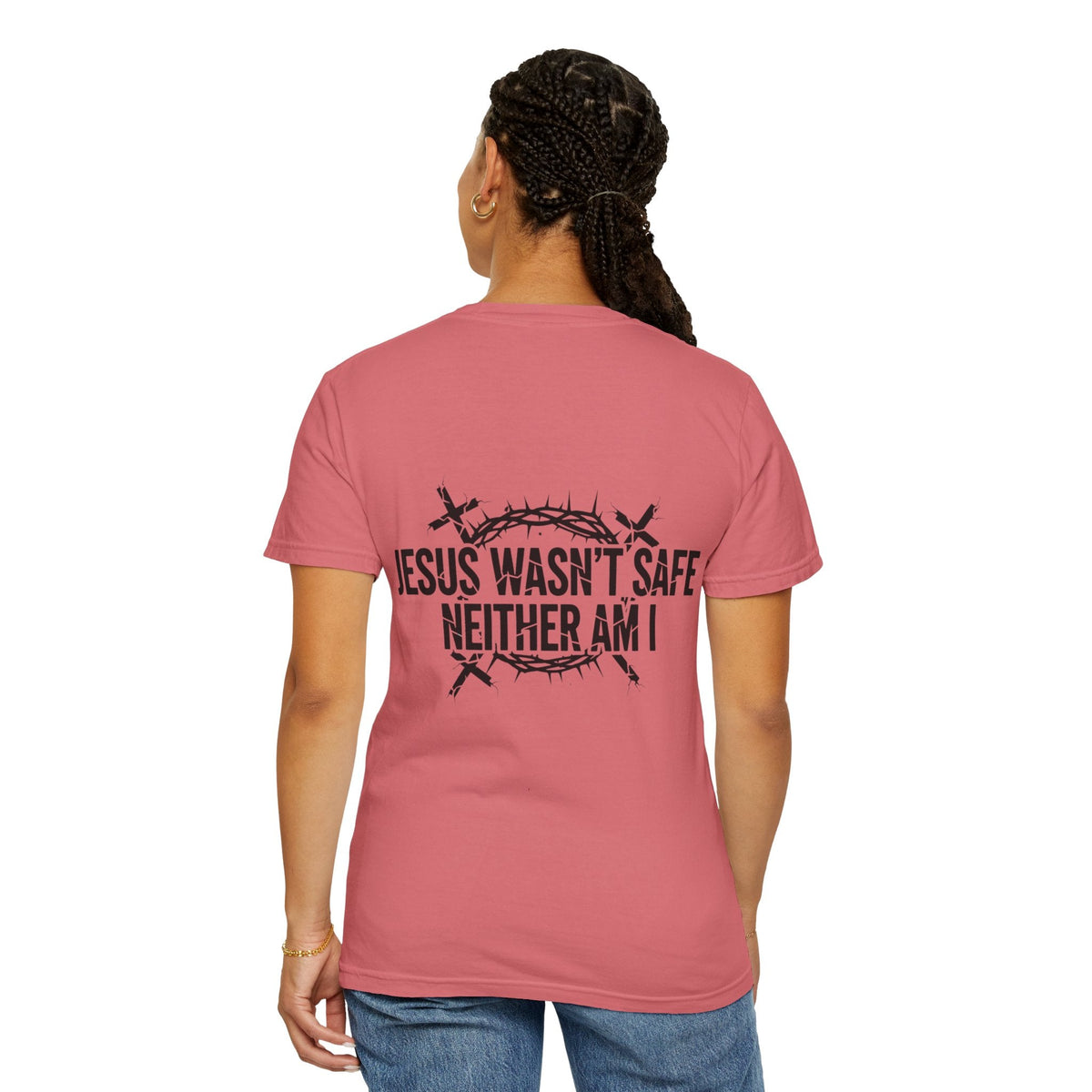 ⚡ Jesus Wasn’t Safe – Neither Am I | Bold Christian T-Shirt | Storm-Walking Faith Tee | Minimalist Black & White Design | Uplifted Gear Printify