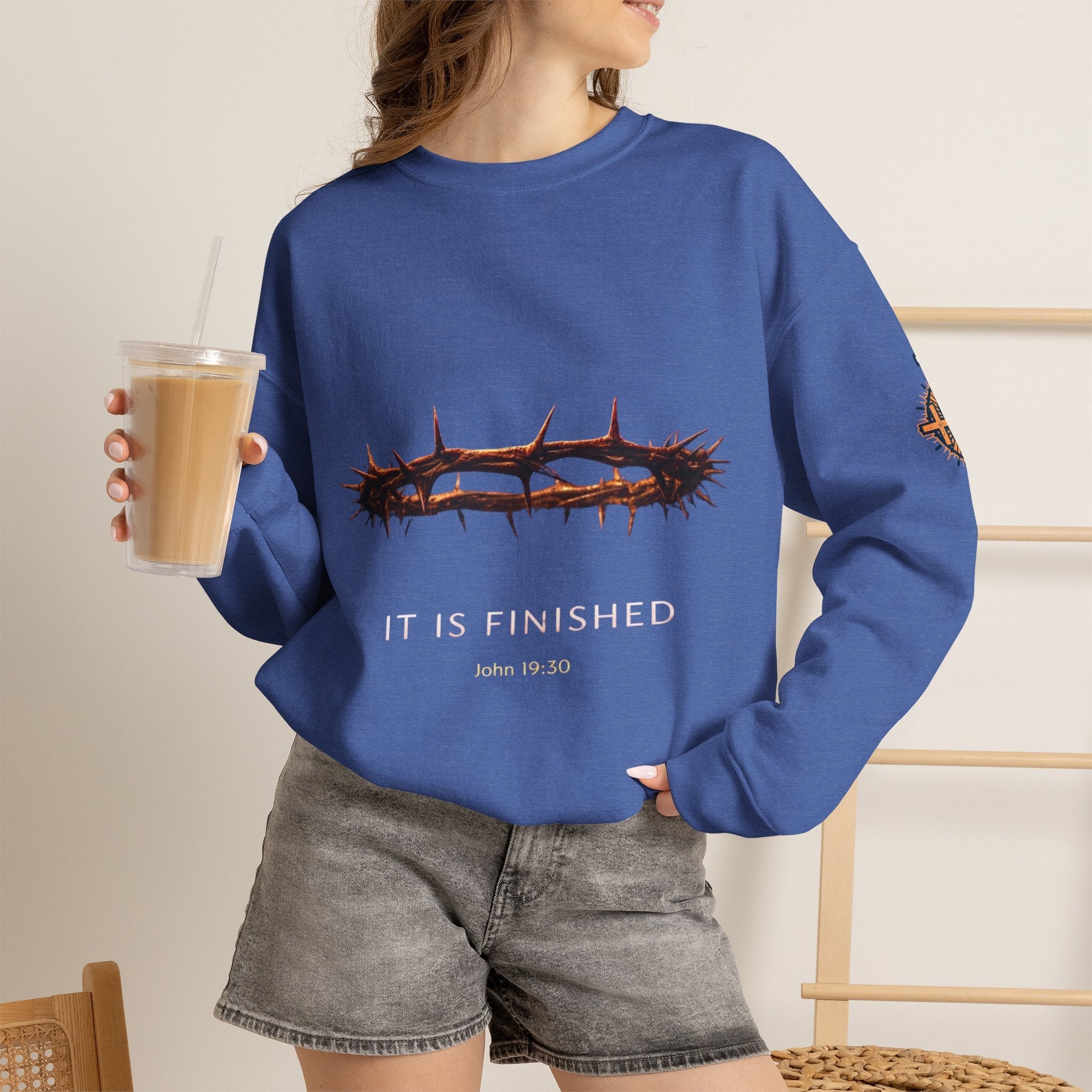 It Is Finished Crown of Thorns Sweatshirt — Christian John 19:30 Faith Sweatshirt Printify