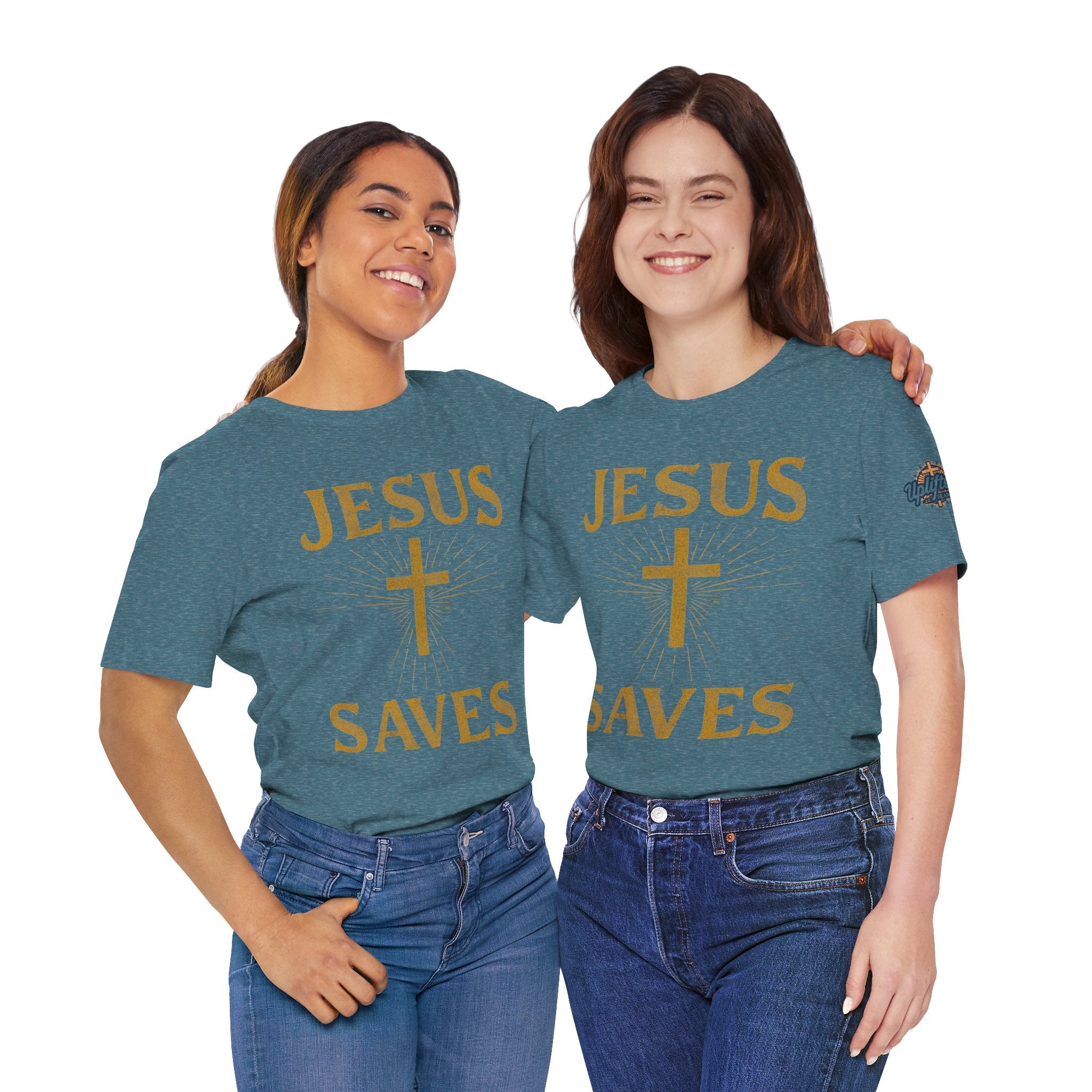 Jesus Saves T-shirt – Radiant Cross & Rays of Light Christian T-shirt for Eternal Hope & Faith Printify