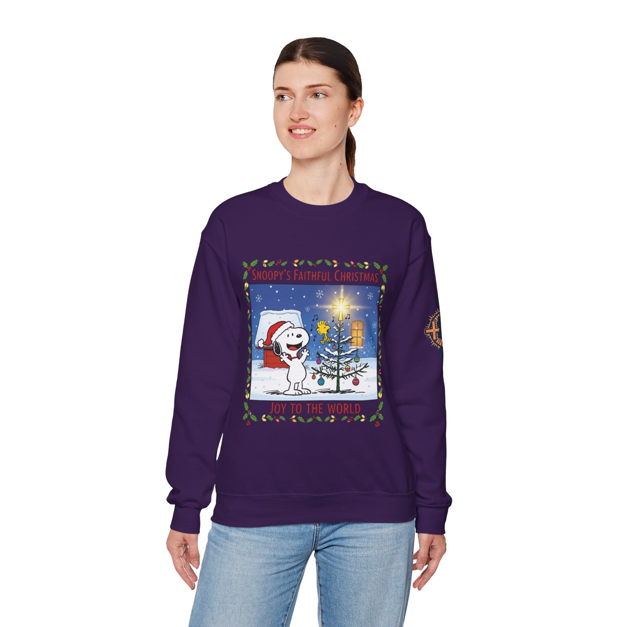 🎄 Faithful Christmas Friends – Christian Holiday Sweatshirt | Festive Tree & Cartoon Duo | Heartwarming Christmas Tee by Uplifted Gear Printify