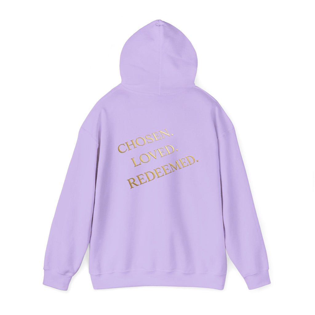 ✨ Chosen. Loved. Redeemed. – Elegant Christian Hoodie | Gold Foil Faith Tee | Subtle Cross & Heart Design | Inspirational Bible Verse Apparel by Uplifted Gear Printify