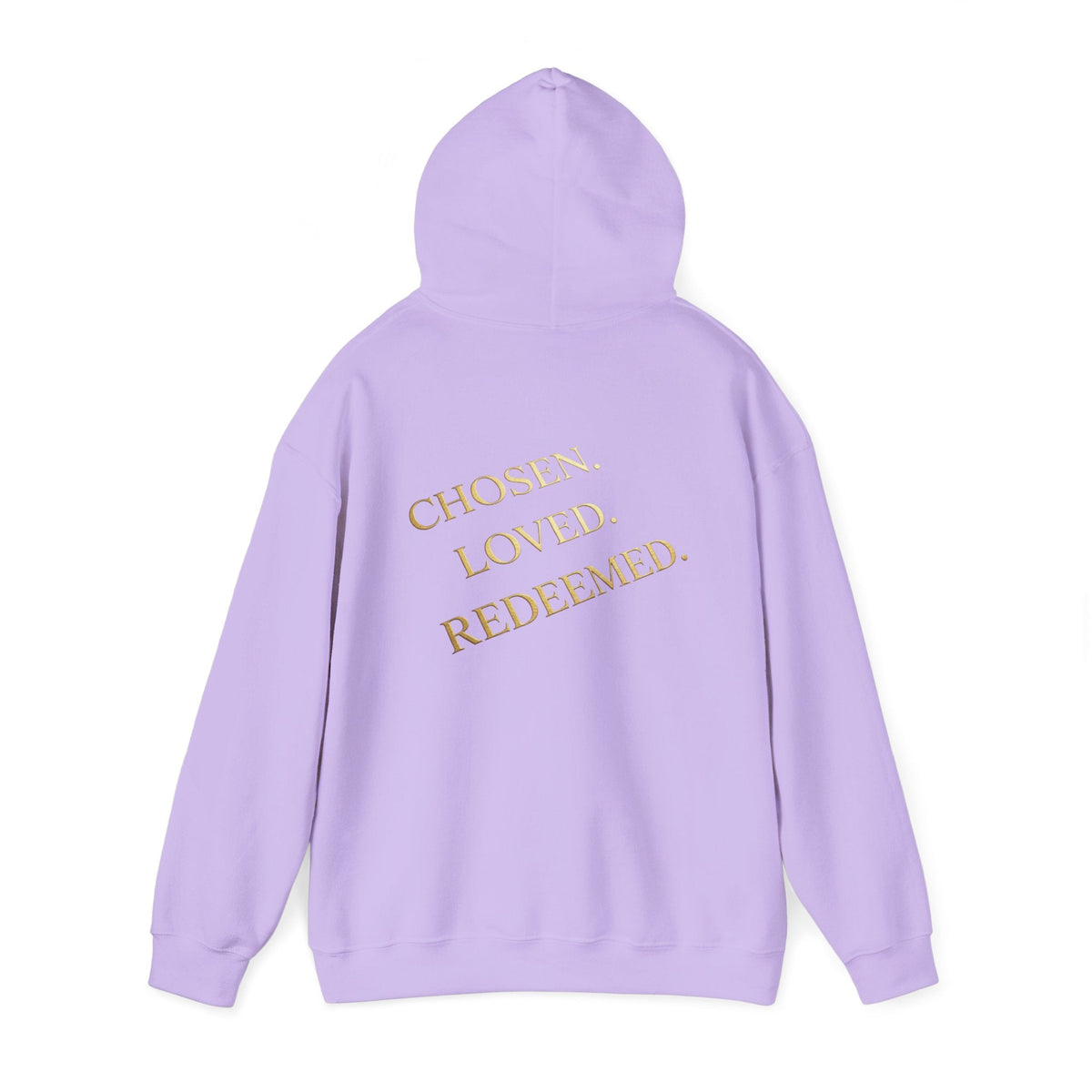 ✨ Chosen. Loved. Redeemed. – Elegant Christian Hoodie | Gold Foil Faith Tee | Subtle Cross & Heart Design | Inspirational Bible Verse Apparel by Uplifted Gear Printify