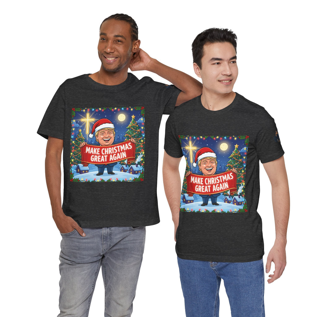 🎄 Make Christmas Great Again – Patriotic Christian Christmas T-Shirt | Bold Holiday Faith Tee | Red & White Banner Design | Uplifted Gear Printify
