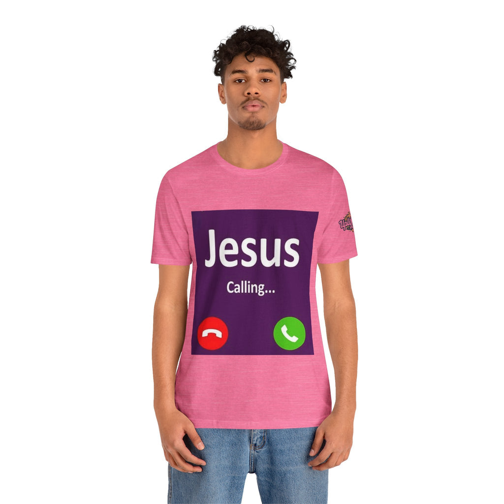 Jesus Calling T-shirt – Funny Cell Phone Screen Christian T-shirt for Divine Connection & Faith Humor Printify