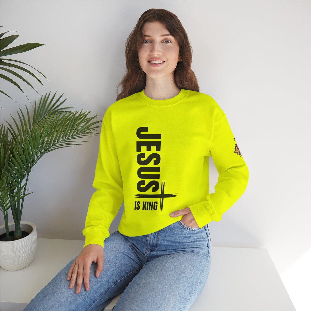 Jesus Is King Sweatshirt | Modern Typographic Cross Christian Sweatshirt Printify