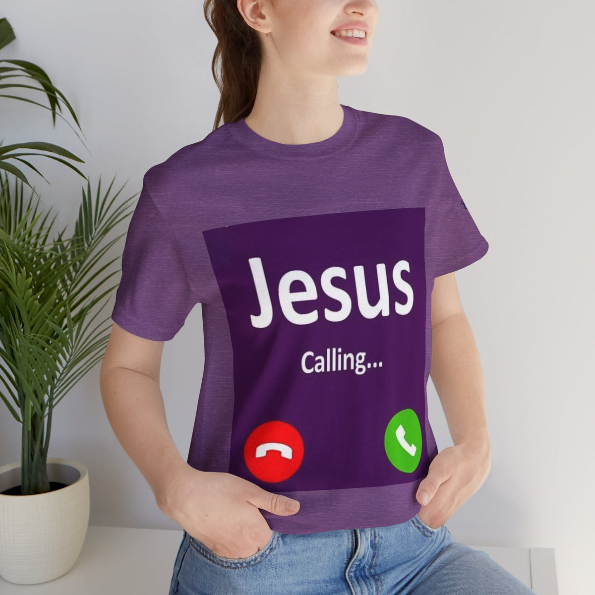 Jesus Calling T-shirt – Funny Cell Phone Screen Christian T-shirt for Divine Connection & Faith Humor Printify