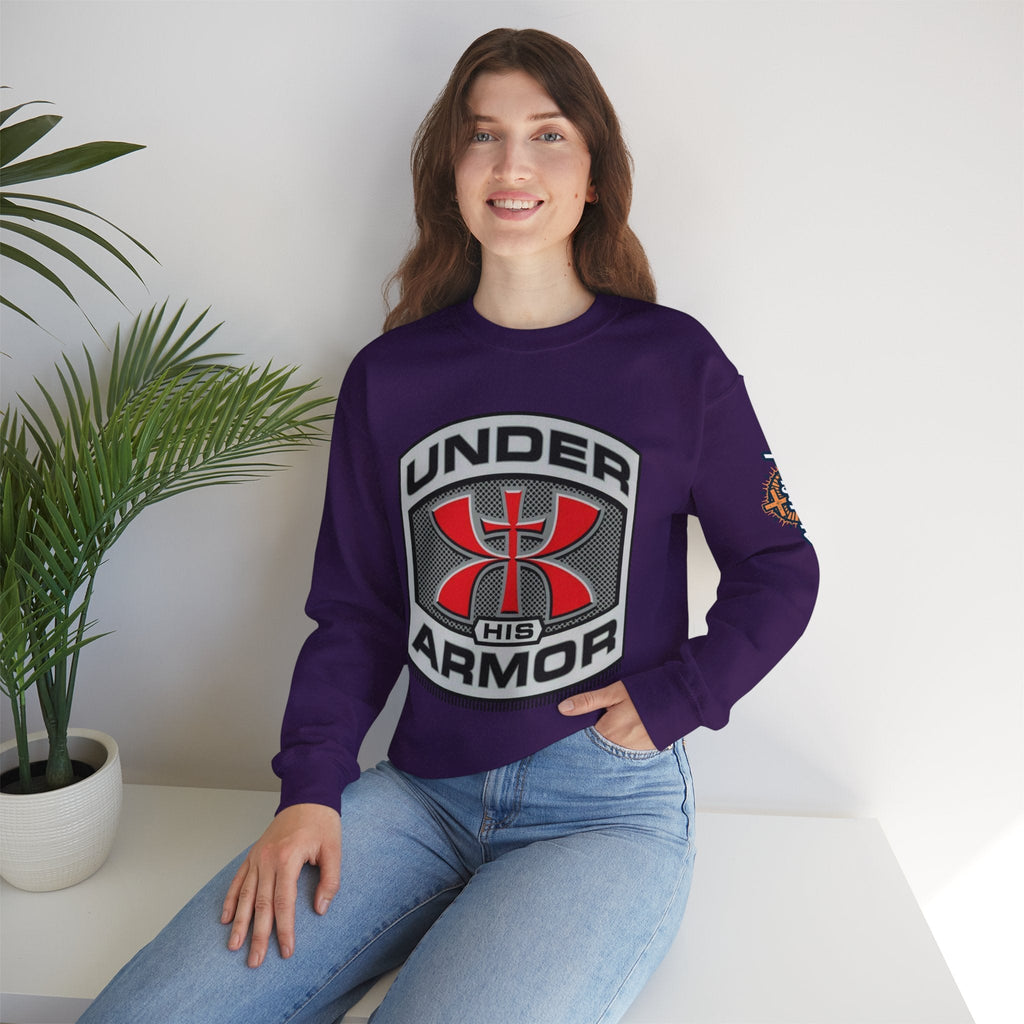 Under His Armor Crewneck Sweatshirt — Christian Faith Graphic Pullover Printify