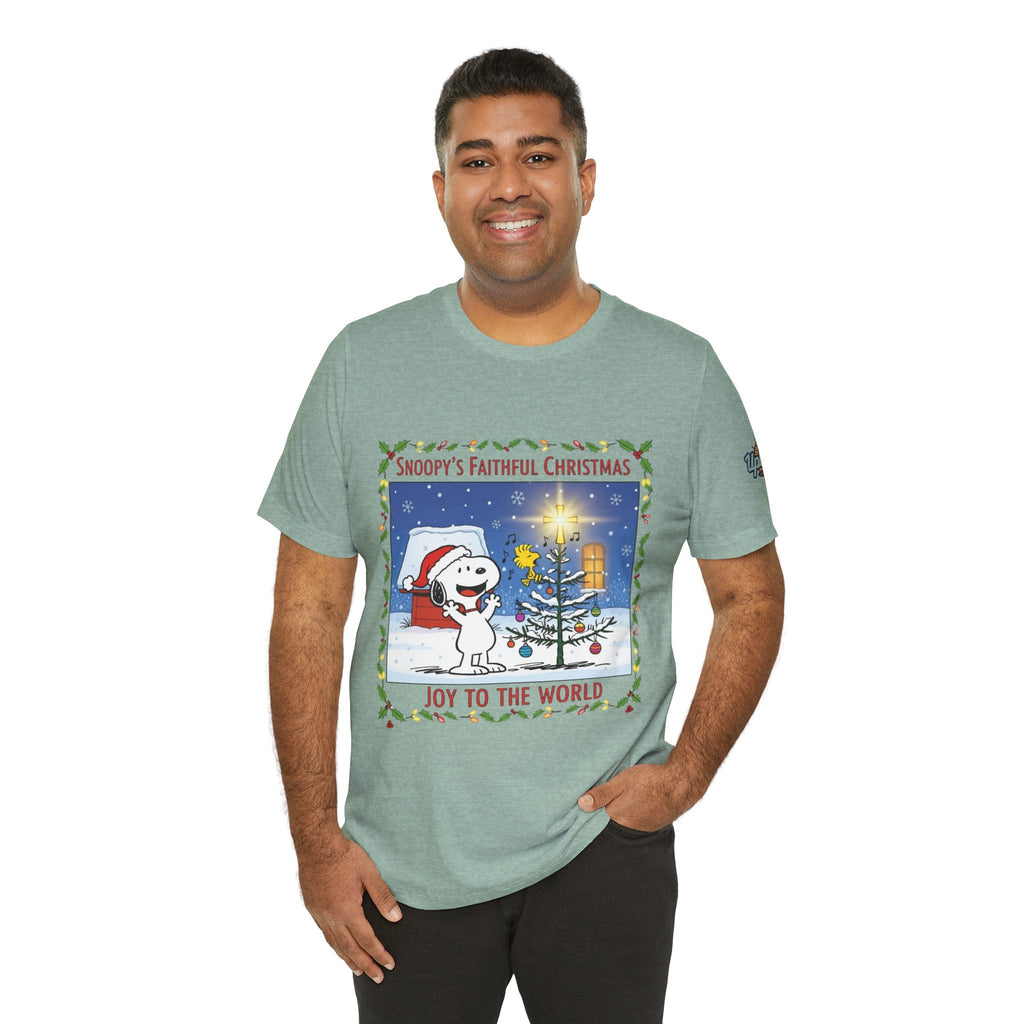 🎄 Faithful Christmas Friends – Christian Holiday T-Shirt | Festive Tree & Cartoon Duo | Heartwarming Christmas Tee by Uplifted Gear Printify