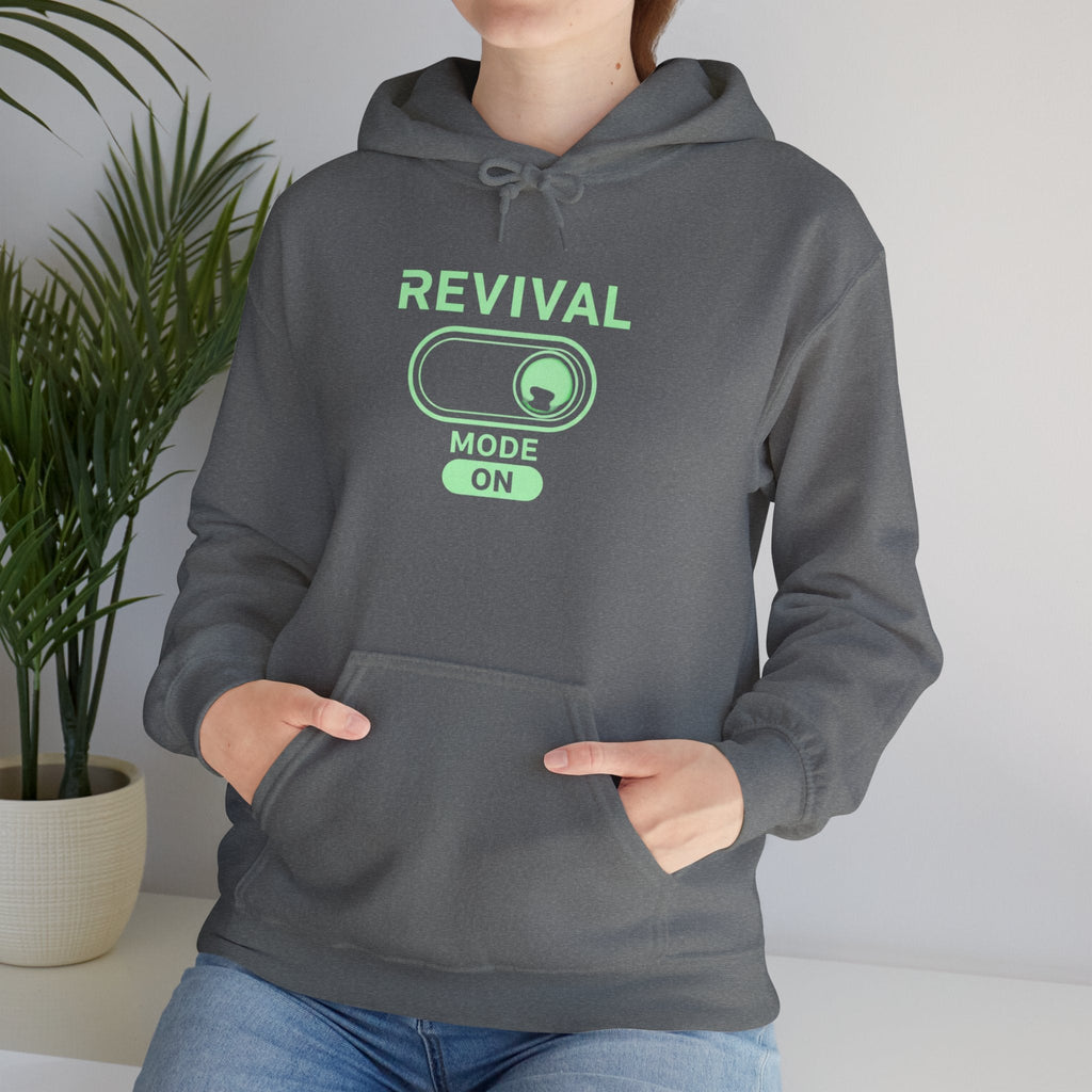 🔥 Revival Mode: ON – Christian Techwear Hoodie | Glowing Green Faith Switch | Futuristic Jesus Shirt | Activate Your Spiritual Awakening | Uplifted Gear Printify