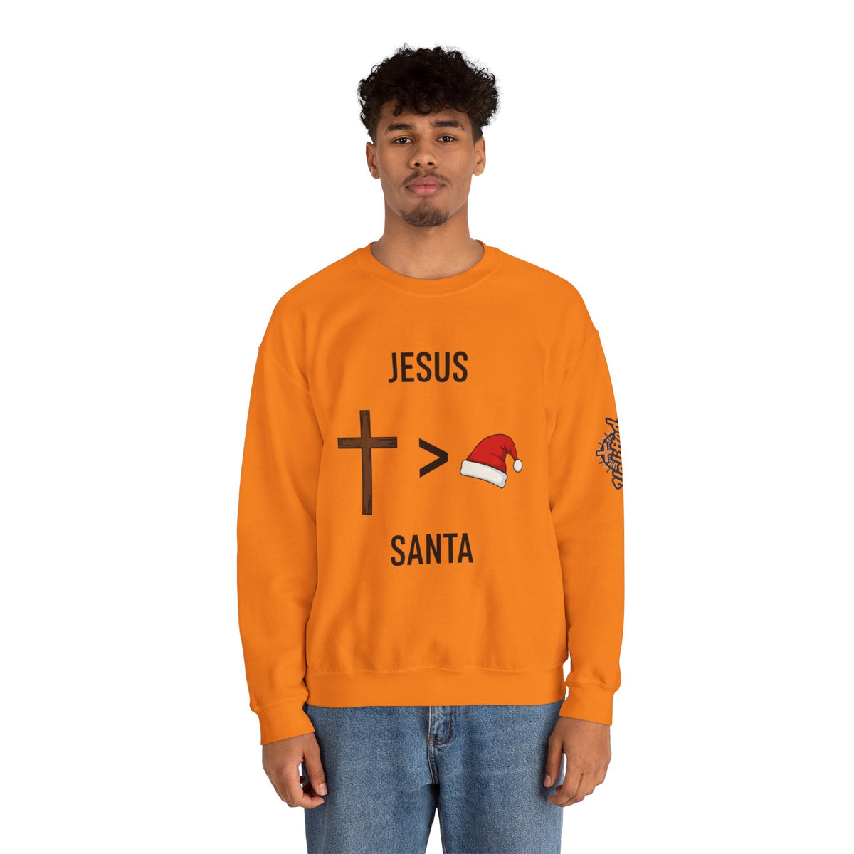 🎄 Jesus > Santa – Minimalist Christian Christmas Sweatshirt | Bold Faith Over Holiday Tee | Cross vs Santa Hat Design | Uplifted Gear Printify