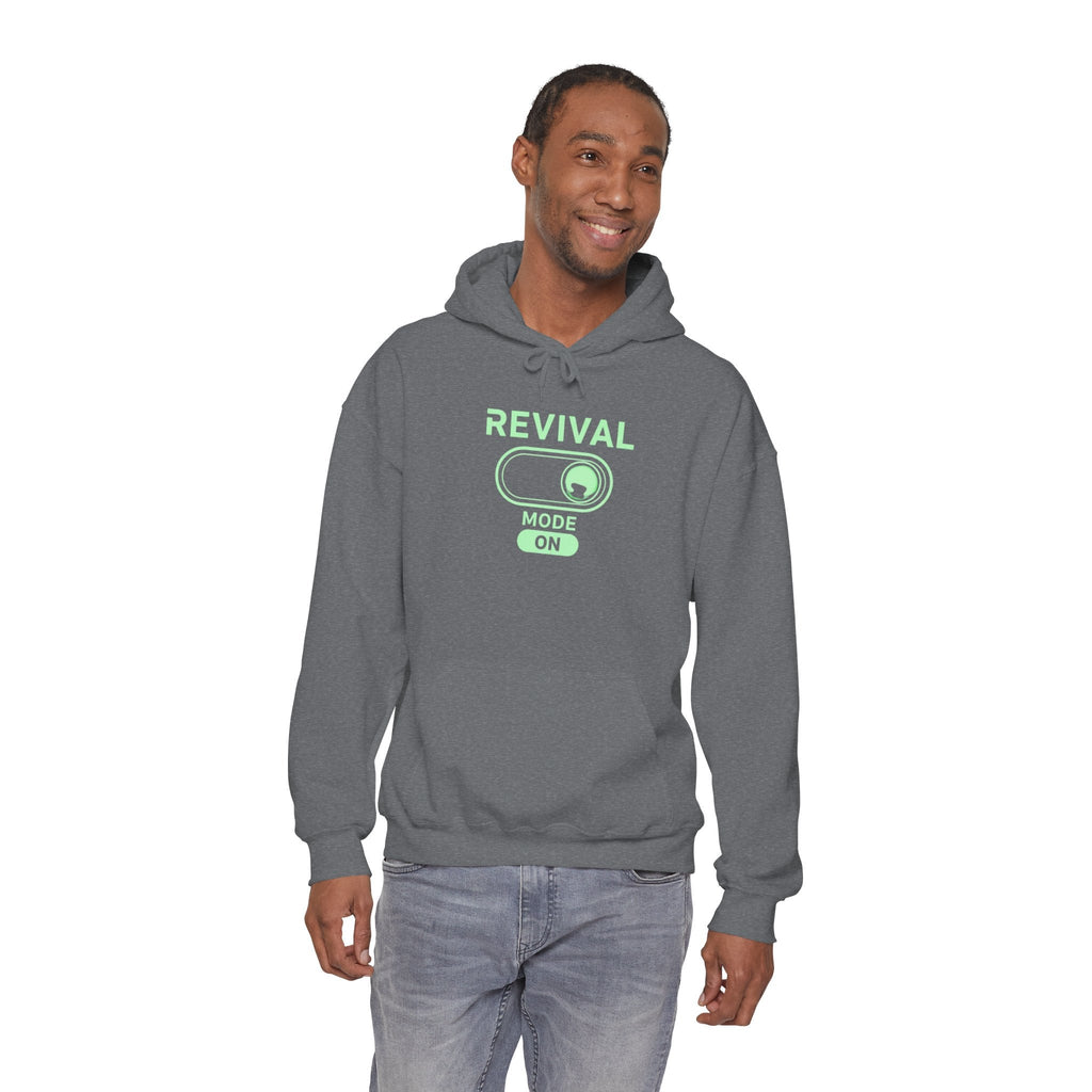 🔥 Revival Mode: ON – Christian Techwear Hoodie | Glowing Green Faith Switch | Futuristic Jesus Shirt | Activate Your Spiritual Awakening | Uplifted Gear Printify