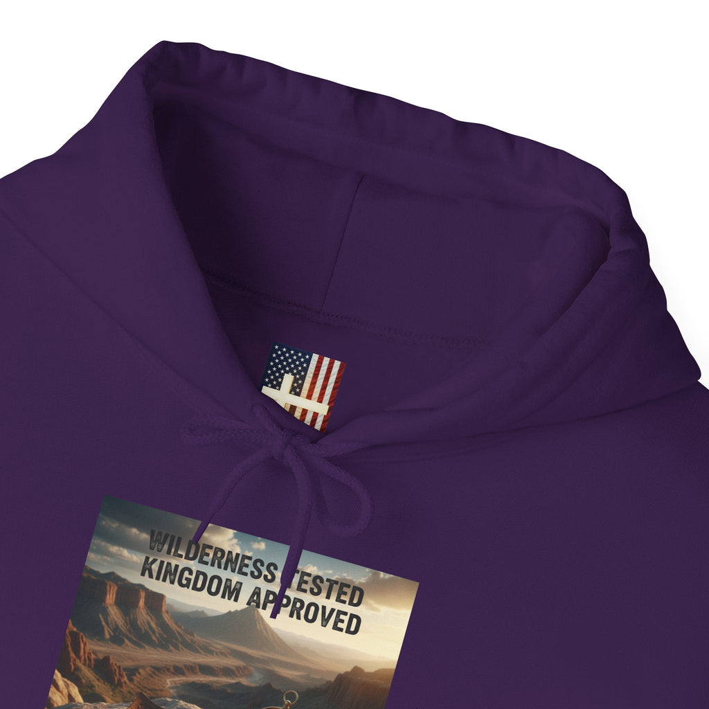 Wilderness Tested Kingdom Approved Hoodie – Mountain Desert Compass Crown Christian Sweatshirt for Biblical Adventure Faith Printify