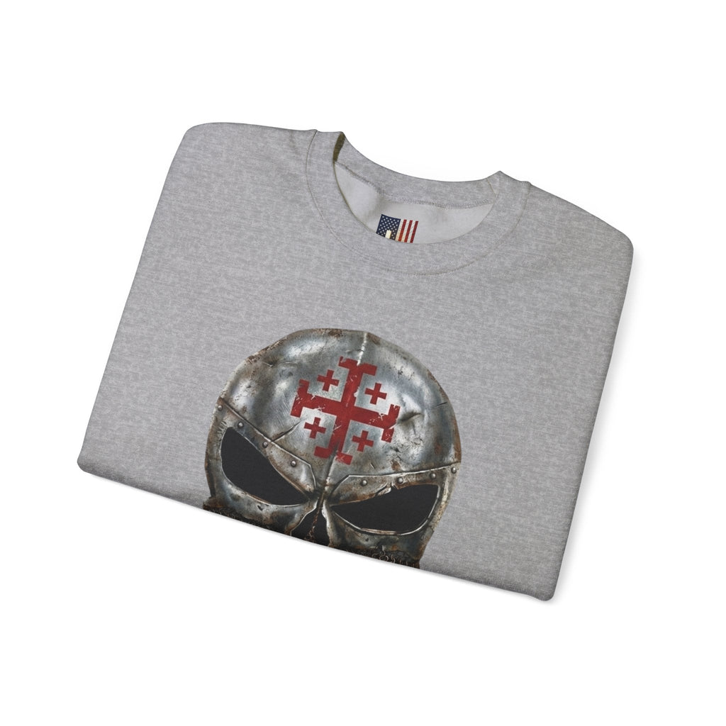 Crusader Knight Christian Skull Sweatshirt - Warrior Armor of God Sweatshirt Printify