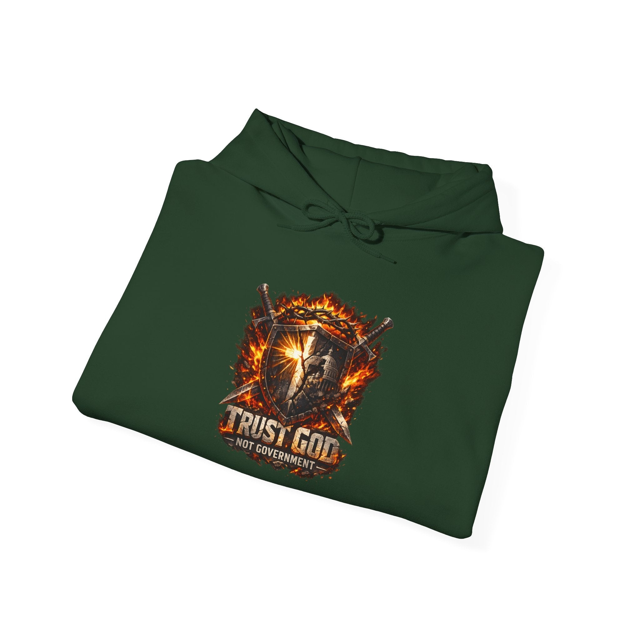 Trust God Not Government Shield Hoodie — Patriotic Christian Faith Hoodie Printify