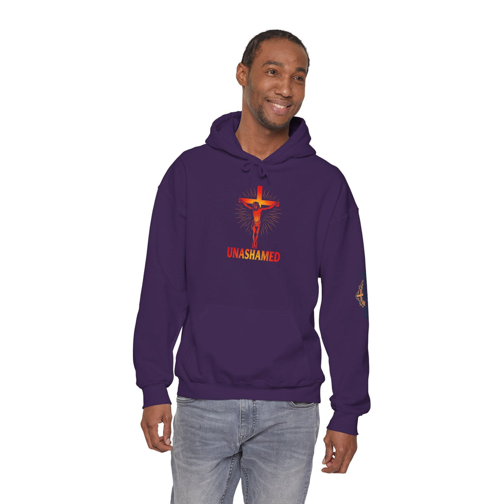 Unashamed Hoodie – Romans 1:16 Crucifixion Christian Sweatshirt for Bold Unwavering Faith Printify