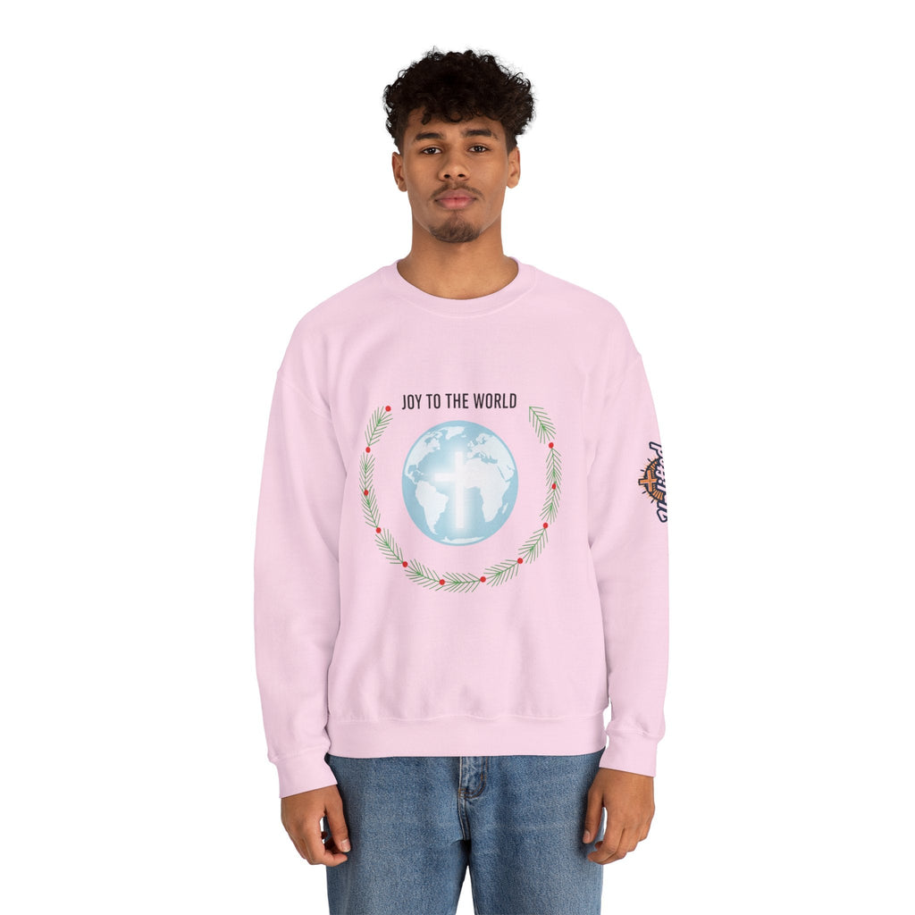 Joy to the World Sweatshirt – Wreath Earth Nativity Christian Christmas Sweatshirt for Isaiah 9:6 Holiday Faith & Festive Joy Printify