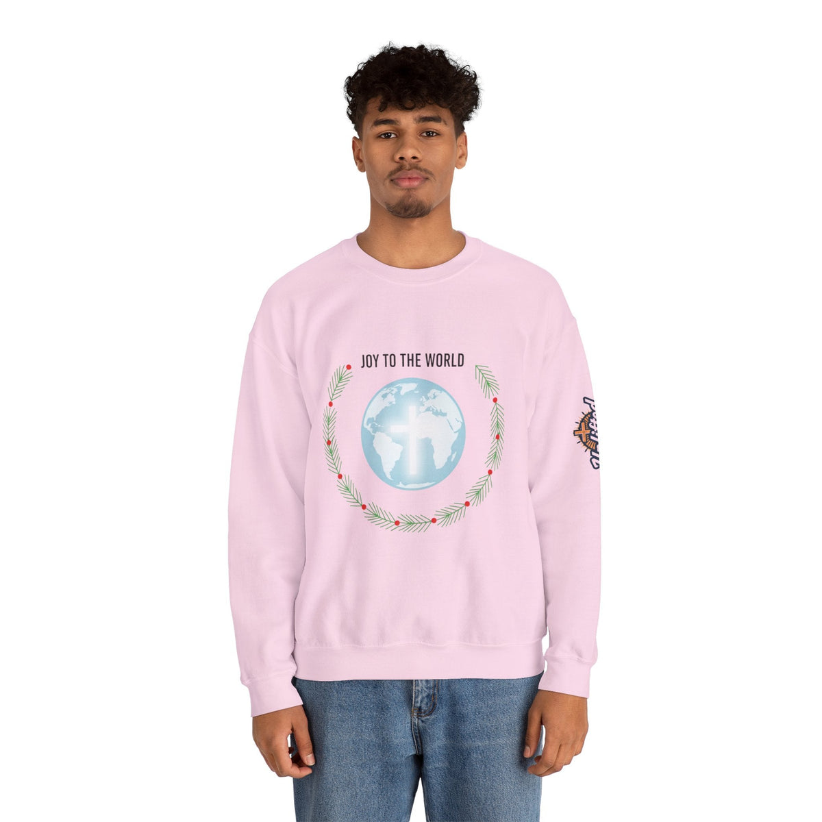 Joy to the World Sweatshirt – Wreath Earth Nativity Christian Christmas Sweatshirt for Isaiah 9:6 Holiday Faith & Festive Joy Printify
