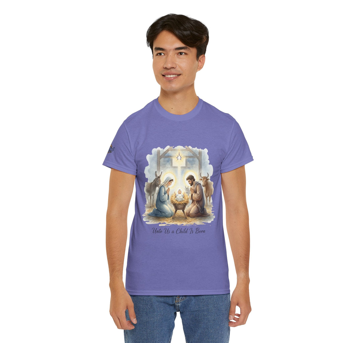 Unto Us a Child is Born T-shirt – Isaiah 9:6 Nativity Manger Scene Christian Christmas T-shirt for Holy Night Faith Printify