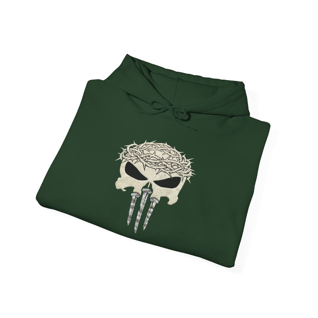 Christian Skull Hoodie - Crown of Thorns & Nails - Warrior Faith Hoodie Printify