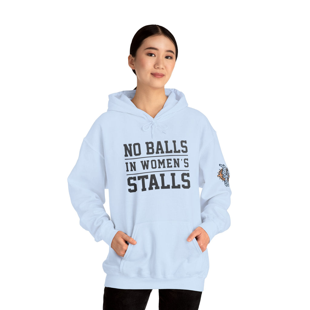 "No Balls in Women's Stalls" Statement Hoodie — Protest Sweatshirt Printify